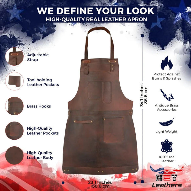 Dark Brown Full Grain Leather Apron Butcher Apron -Cook Apron -BBQ Apron -Cooking Apron - Wood work Apron - Cheff Apron - BBq Grill Gift