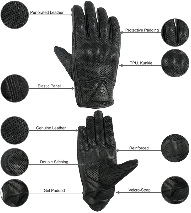 Men's Perfect Motorcycle Perforated Black Leather Gloves Leather - NYLeathers