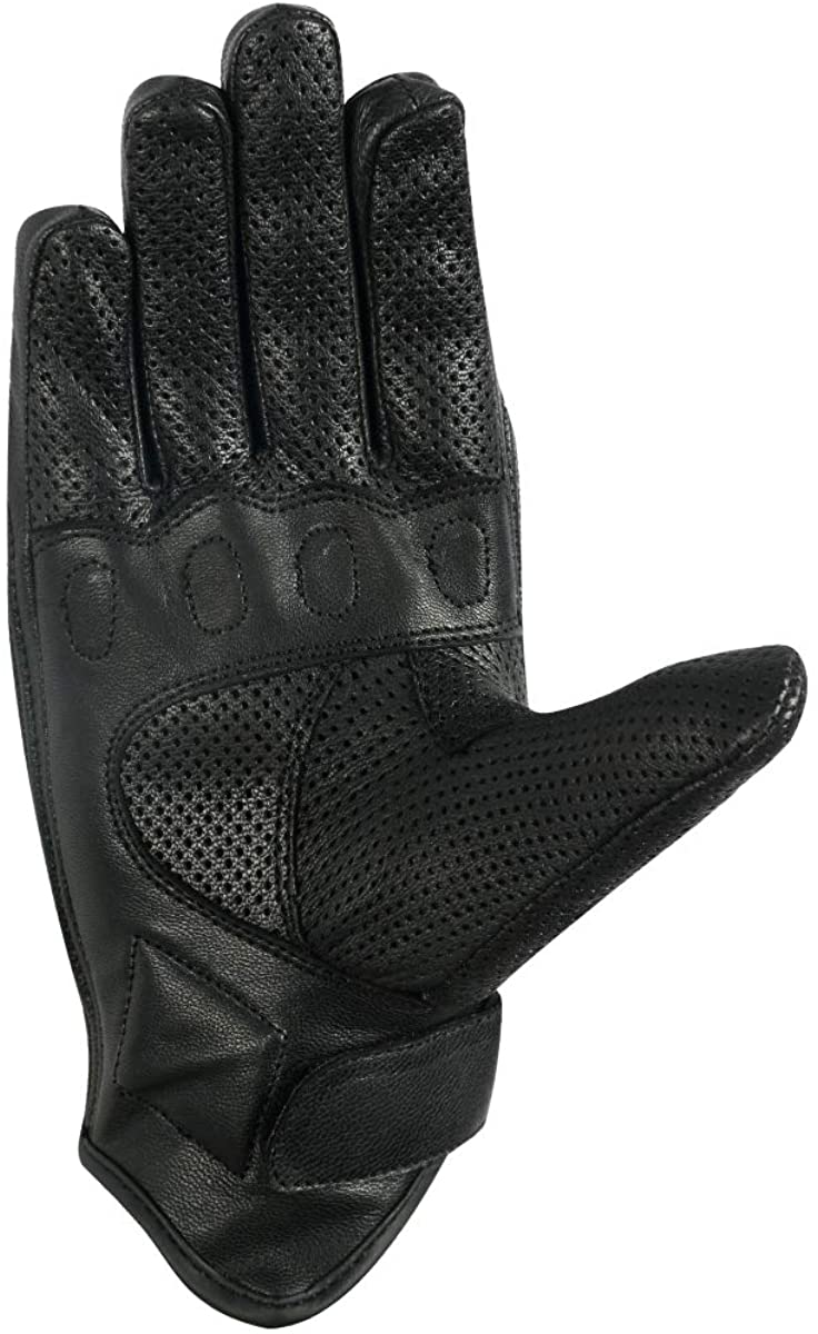 Men's Perfect Motorcycle Perforated Black Leather Gloves Leather - NYLeathers