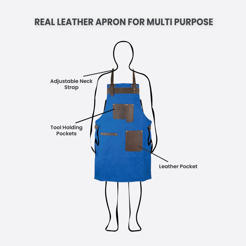 Top Grain Leather Royal Blue Canvas Apron Butcher Apron - BBQ Apron - Chef Apron - Blacksmith Apron - Woodwork Apron - Christmas