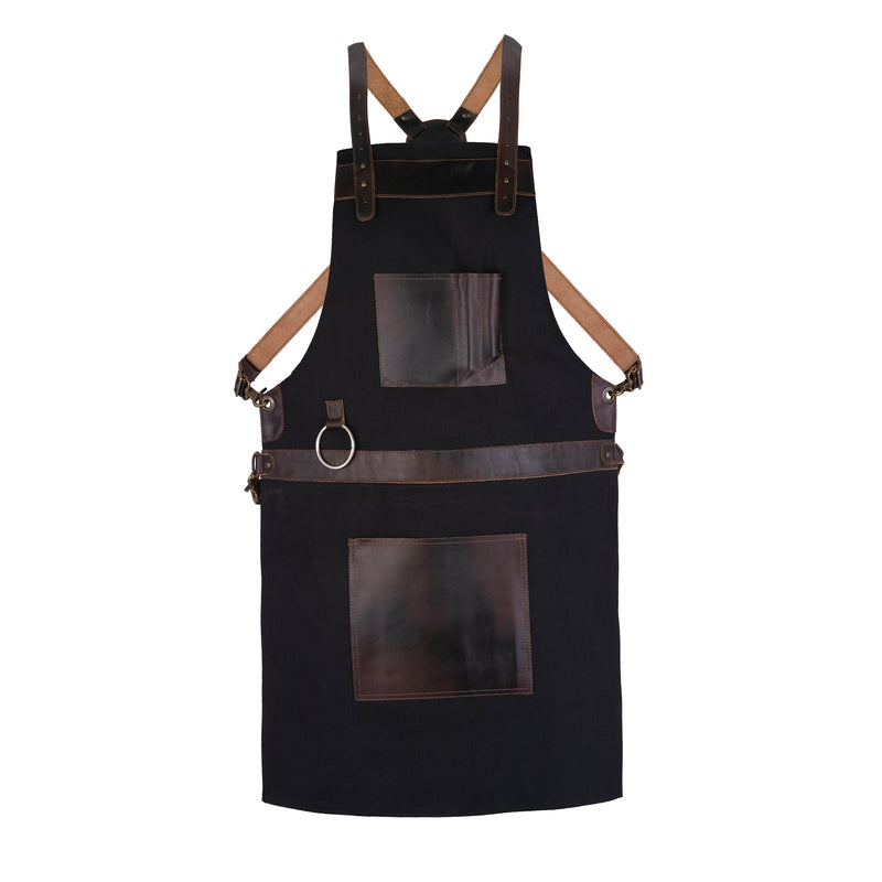 Top Grain Leather Black Canvas Crossbody Apron Butcher Apron - BBQ Apron - Cooking Apron - Blacksmith Apron - Woodwork Apron - Christmas