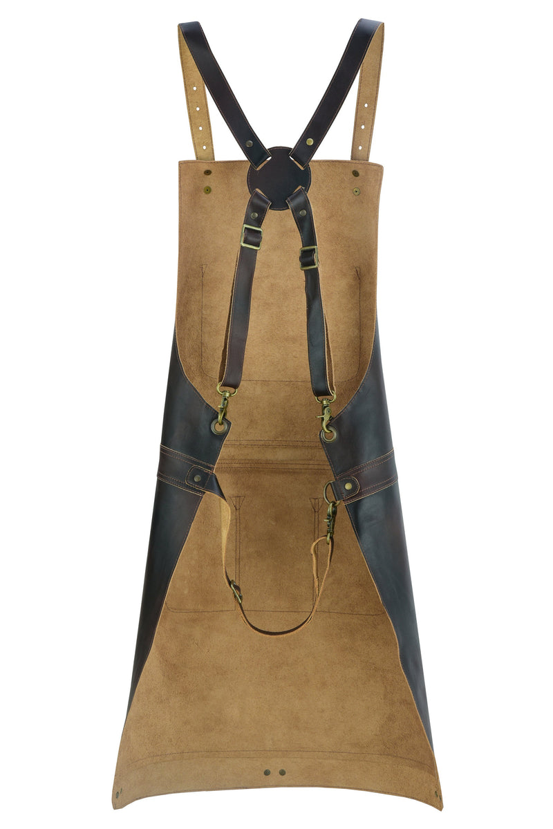 Top Grain Leather Blue Canvas Crossbody Apron Butcher Apron - BBQ Apron - Cooking Apron - Blacksmith Apron - Woodwork Apron - Christmas